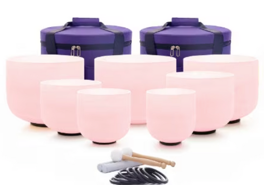 CSB-122 - 6-12inch Pink Frosted Quartz Crystal Singing Bowl 7pcs Chakra Set