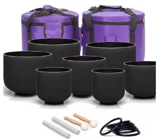 CSB-58 - 7-12 inch Black Coloured Quartz Crystal Singing Bowl Set