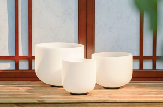 CSB-100 - 3pcs 8"G 10"E 12"C Frosted Quartz Crystal Singing Bowl Chakra Set