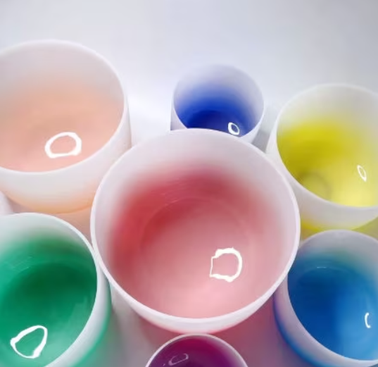 Chakra Set of 7 Pcs   6"-12" Note CDEFGAB Half Colour Aria Gradient Crystal Singing Bowls With Free Mallets