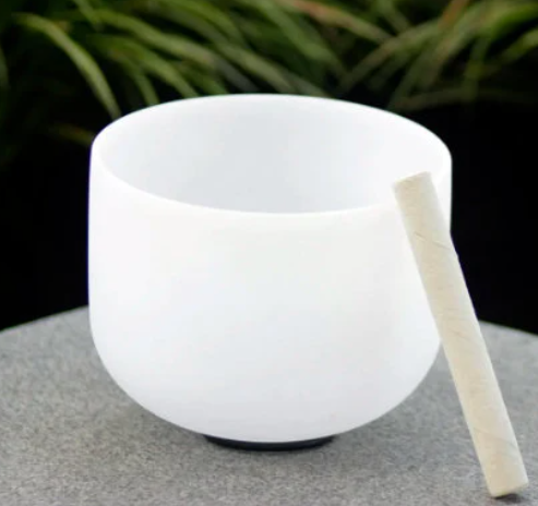 CSB-110 - 8 Inch Note B Chakra Frosted Quartz Crystal Tibetan Singing Bowl 8" Meditation Yoga Sound Healing Perfect Sound + Stick