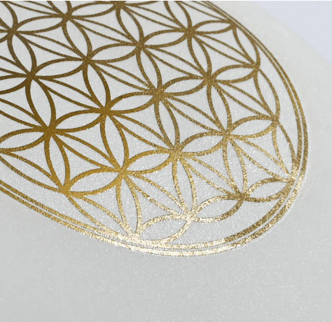 CSB-130 - 12inch FLOWER OF LIFE - C Note - Root Chakra, Crystal Quartz Singing Bowl, with mallet, O ring and Case.
